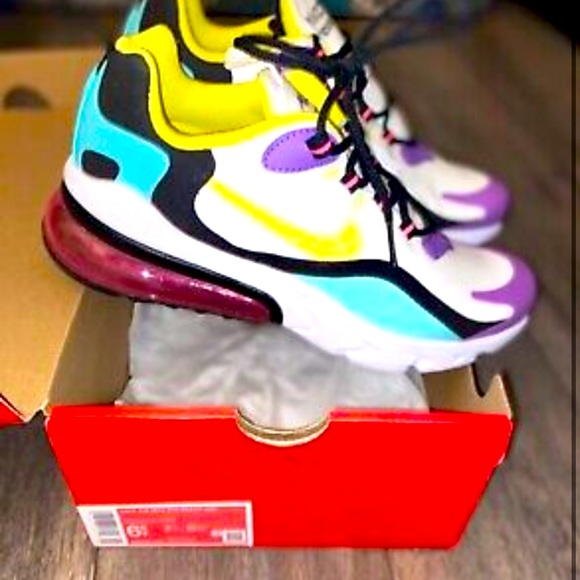 NEW NIKE AIR MAX REACT 270 WHITE PINK YELLOW PURPLE TURQUOISE WOMEN SIZE 8 6.5Y - Picture 2 of 2
